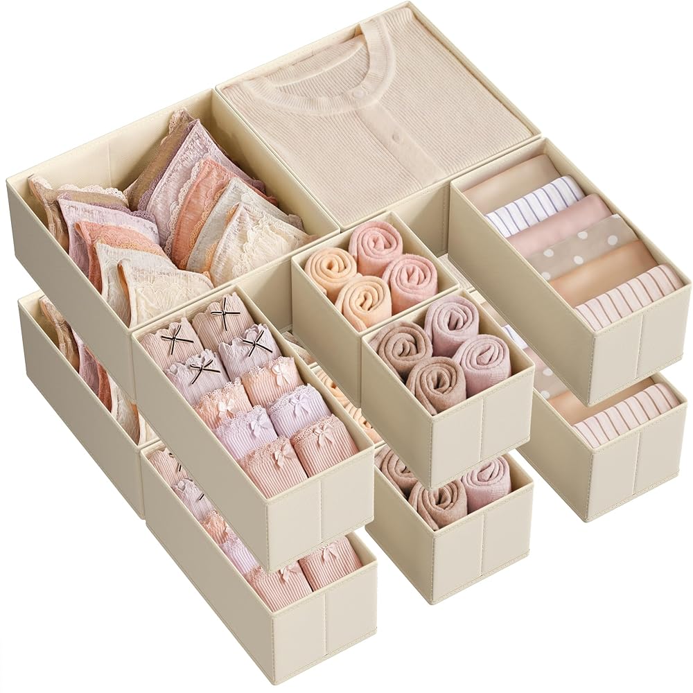 SONGMICS Drawer Organisers Set of 12 Foldable Fabric Storage Boxes