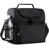 MIER Mens Insulated Lunch Box, Dual Compartment Large Lunch Bag Coolers with Shoulder Strap for Men Women Adult to Office Work, Picnic, Travel, Outdoors, Black