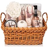 Spa Baskets For Women - Luxury Bath Set With Coconut & Vanilla - Spa Kit Includes Wash, Bubble Bath, Lotion, Bath Salts, Body Scrub, Body Spray, Shower Puff, Bathbombs, Soap and Towel