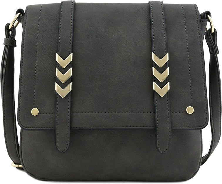 Double Compartment Large Flapover Crossbody Bag (Charcoal Grey