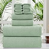 Oliven 8 Piece Oversized Green Bath Towel Set-2 Extra Large Bath Sheets,2 Hand Towels,4 Washcloths-400GSM Soft Highly Absorbent Quick Dry Beach Chair Towel Woven Towel for Bathroom Hotel and Spa