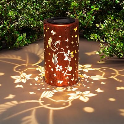 TickTime Hummingbird Solar Lantern Outdoor Garden Copper Dragonfly 7.1in