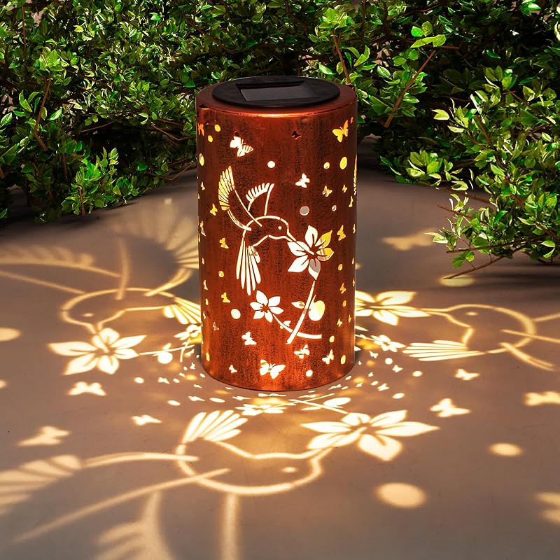 TickTime Hummingbird Solar Lantern Outdoor Garden Copper Dragonfly 7.1in
