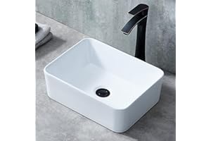 Ufaucet Bathroom Vessel Sink Rectangle, 16x12 White Bathroom Ceramic Vessel Sink Above Counter, Modern Porcelain Lavatory Small Above Counter Art Basin Vanity Sink, Lavamanos De Baño