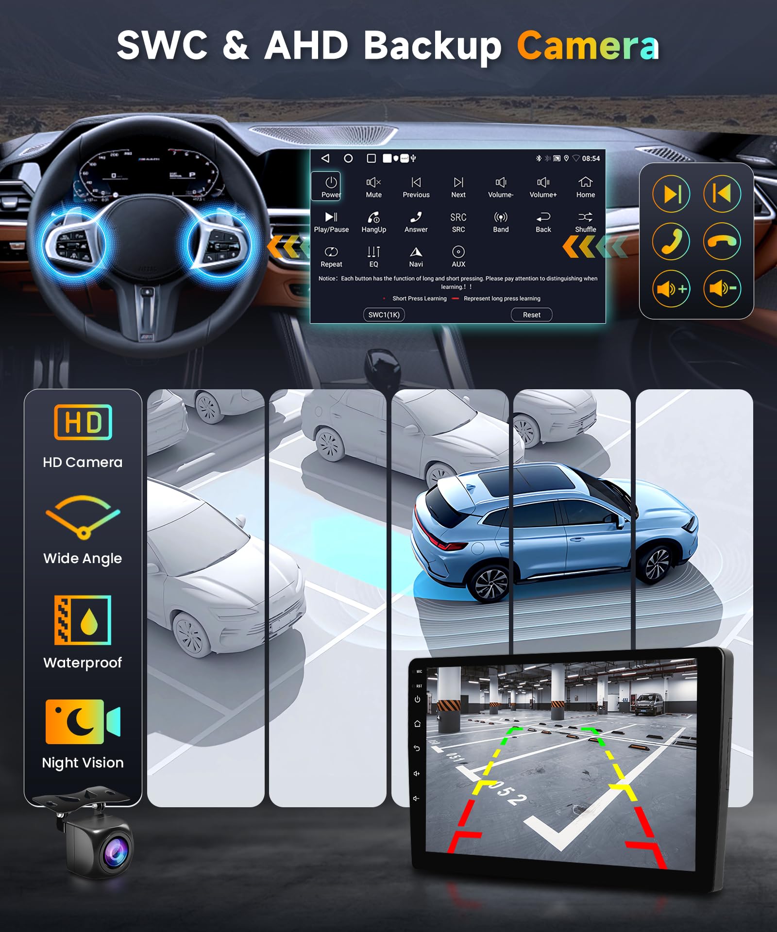 Podofo Car Stereo Radio for Honda Civic 2007 2008 2009 2010 2011 Wireless CarPlay Android Auto 9Inch 1080P Touch Screen Bluetooth FM/RDS Radio GPS Navigation WiFi EQ AHD Backup Camera 2G+32G