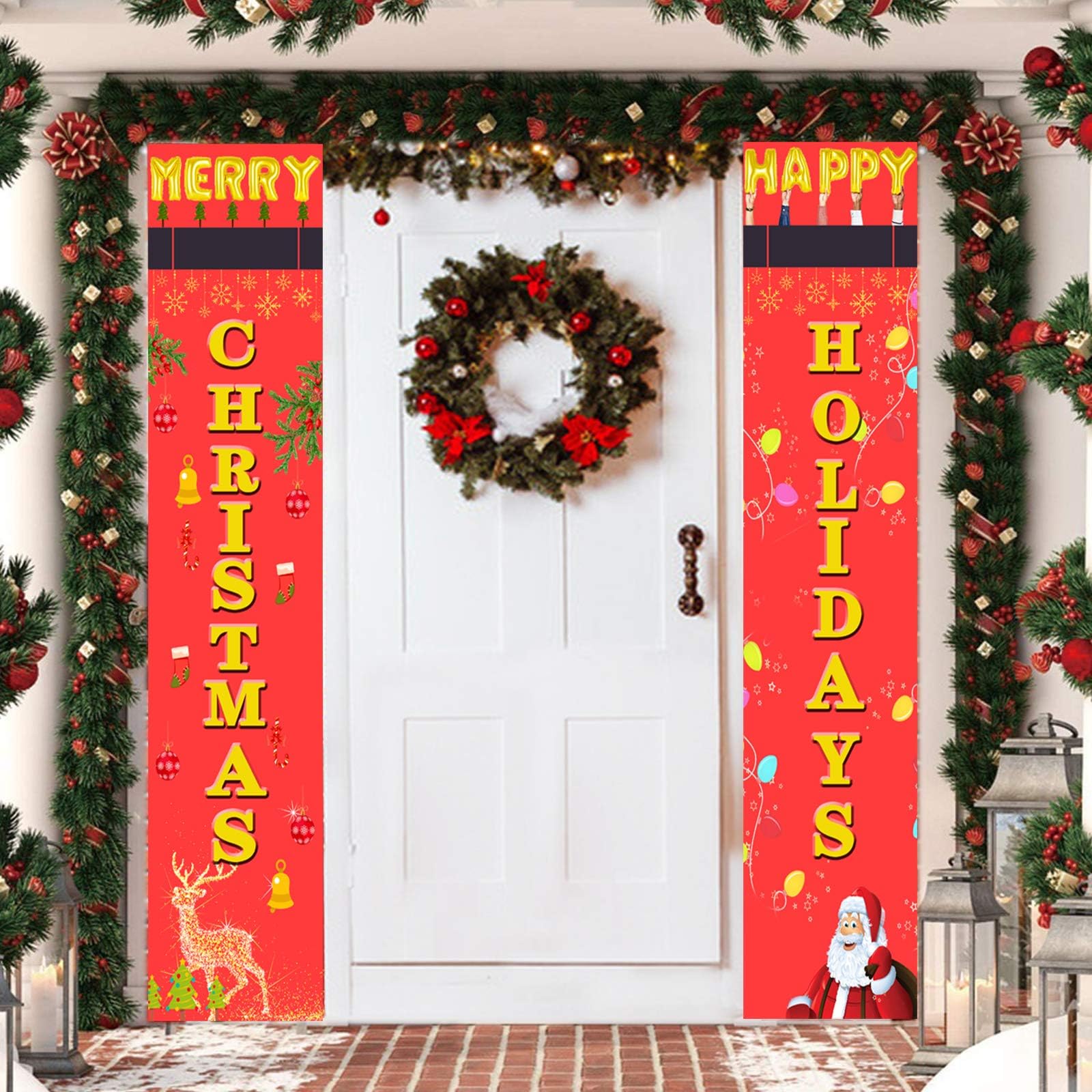CHERIEY Merry Christmas Banner Outdoor Indoor Christmas Decorations, Porch Sign Banner Farmhouse Christmas Decor Hanging Front Door Banner for Home Wall Decor