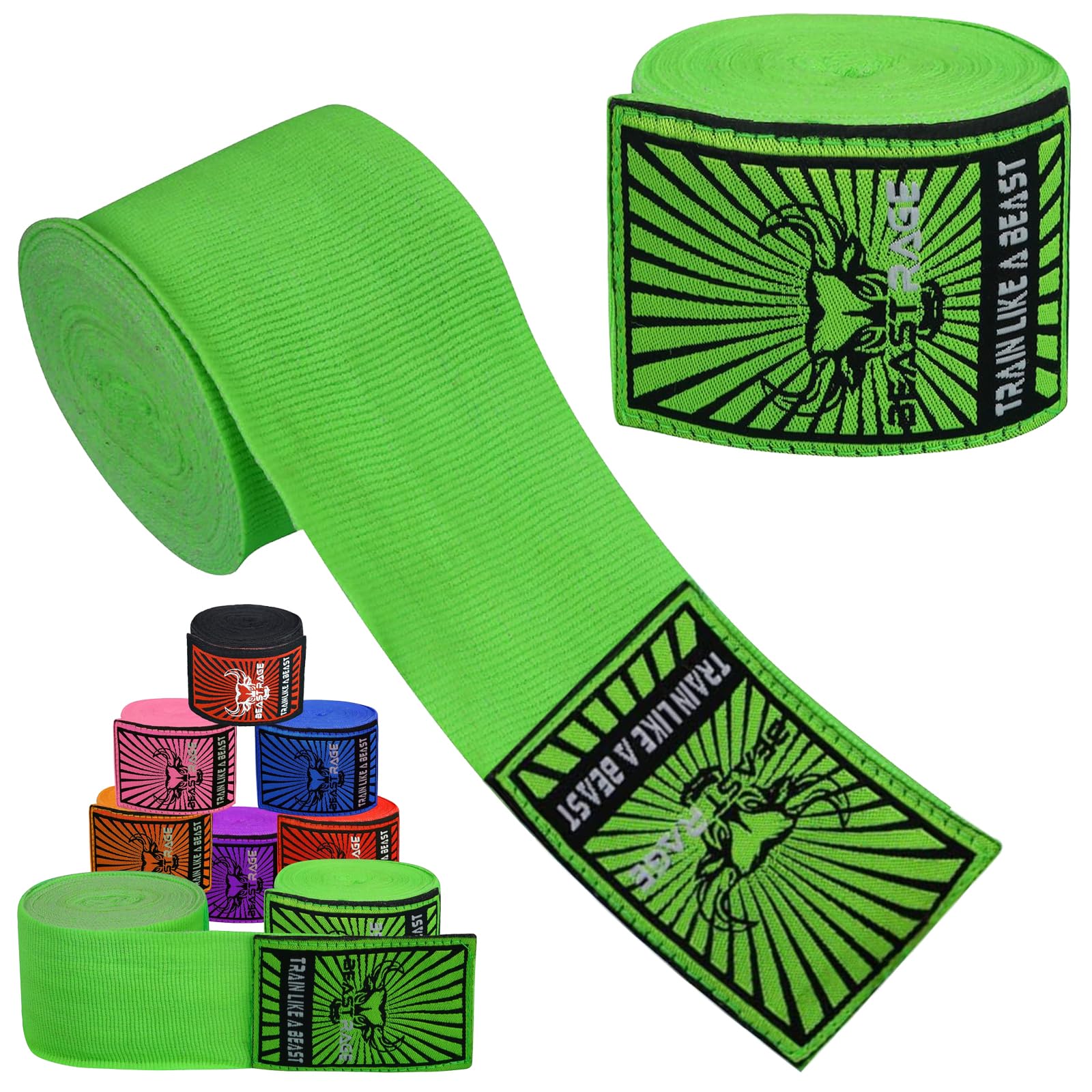 BEAST RAGE Boxing Hand Wraps Men Protection MMA Support Inner Gloves Martial Arts Training Wrapper Punching Combat Sports Muay Thai, under Mitts 4.5 Meter Elasticated Bandages (4.5 M, Parrot)