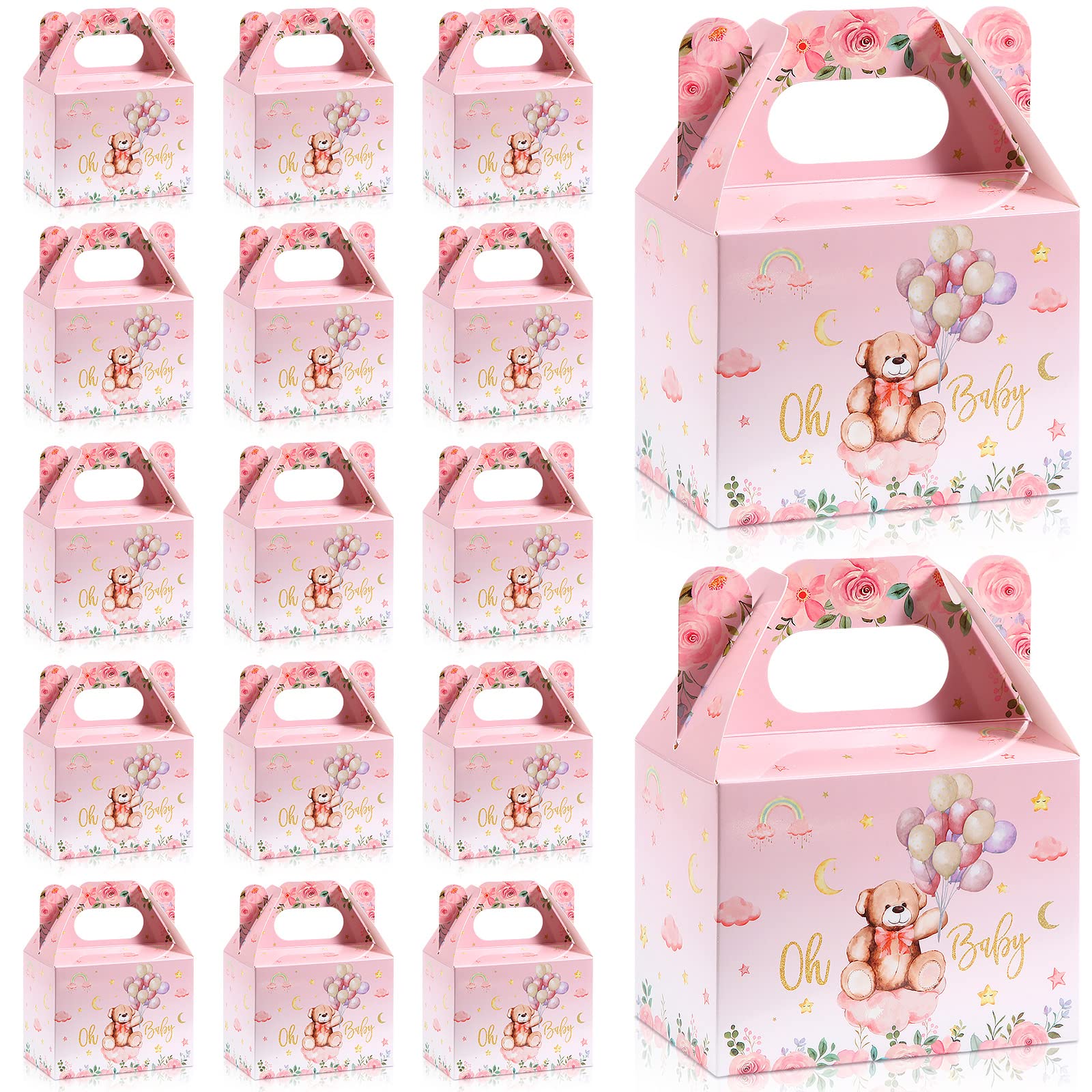 Photo 1 of 36 Pieces Bear Baby Shower Boxes Favor Treat Boxes Cute Paper Candy Cookies Decorations for Baby Shower Supplies Gender Reveal Bear Themed Birthday Party Decor(Pink)