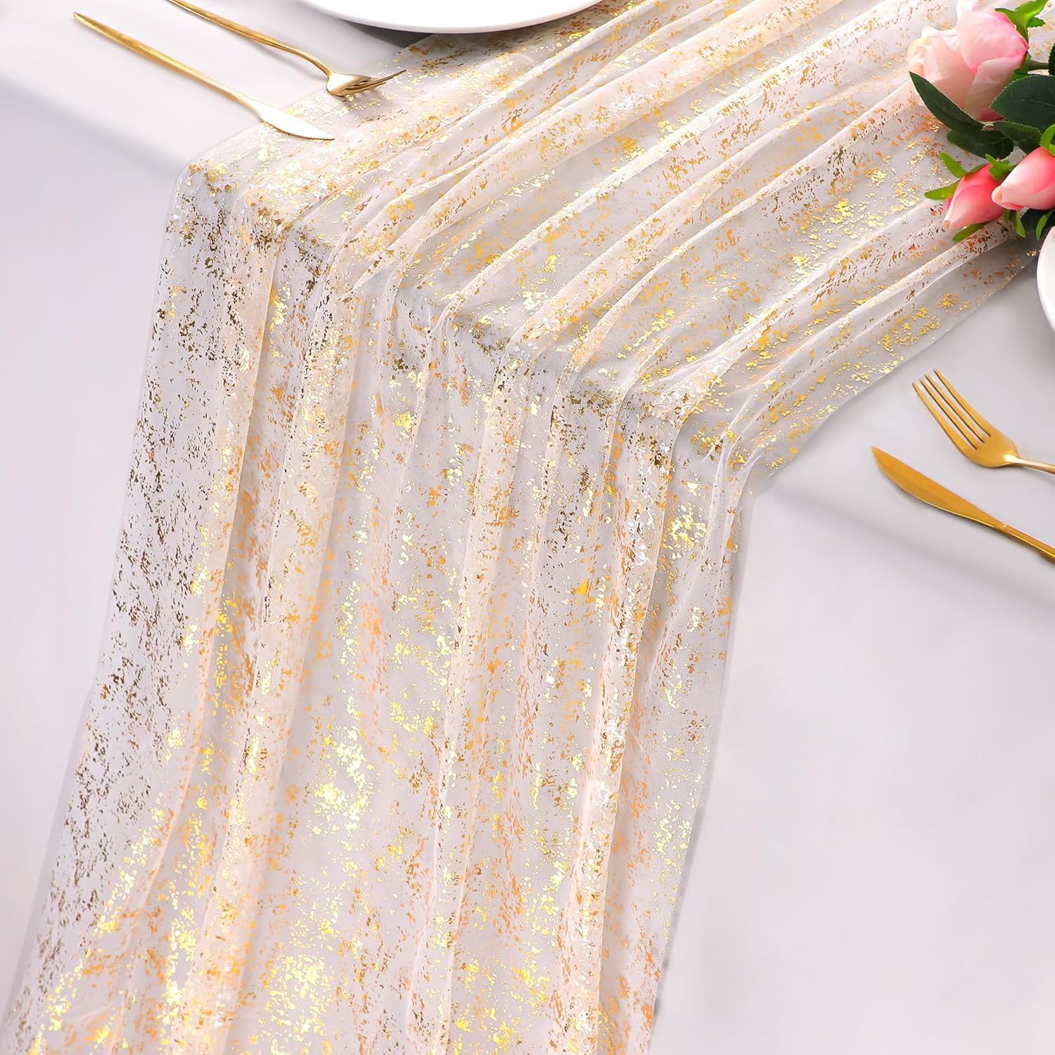 Photo 1 of 10FT Gold Table Runner, Gold Foil Glitter Sheer Sequin Table Runners 120 Inches Long, Wedding Centerpiece Tables Decorations for Party Supplies Birthday Bridal Shower Christmas Home Decor