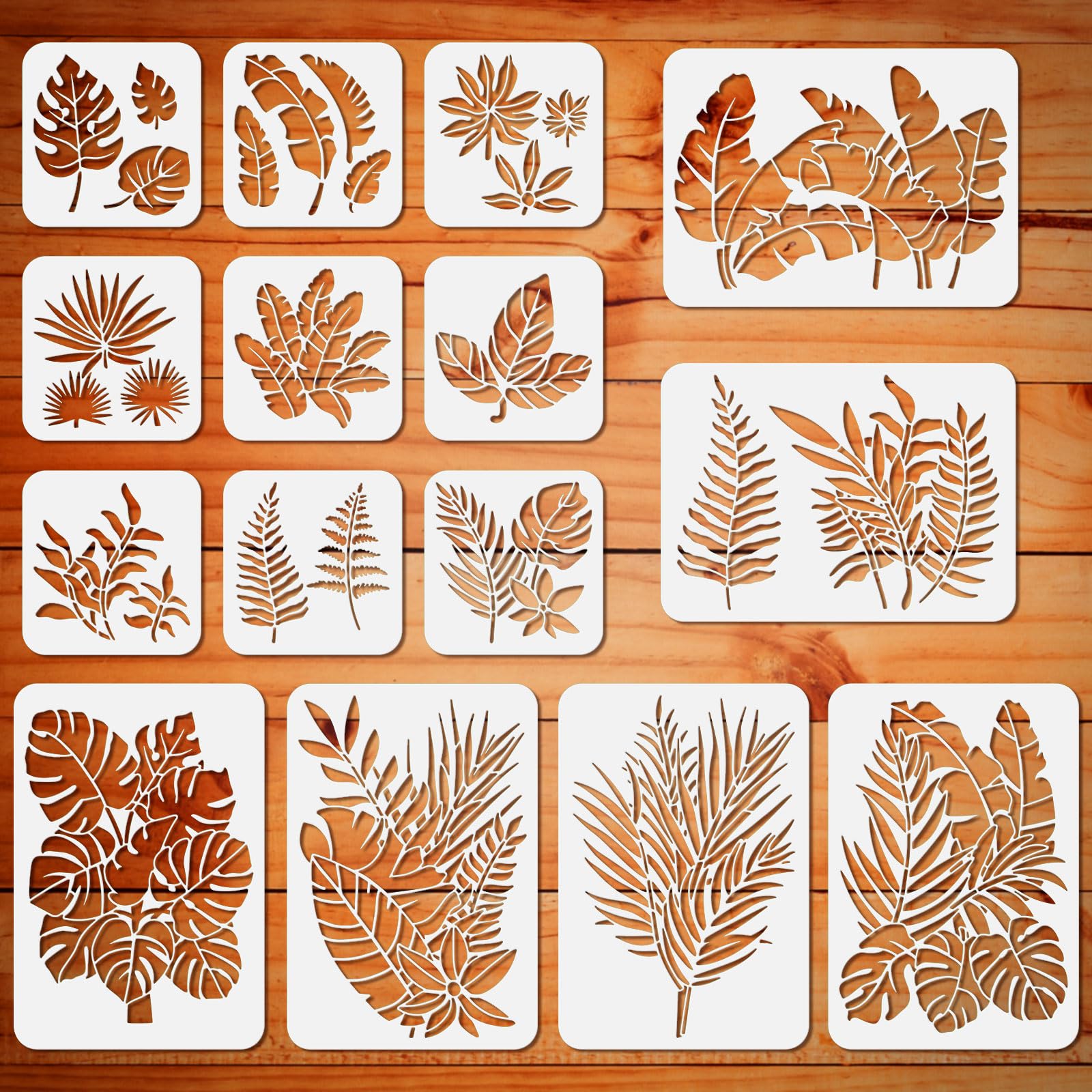 ORIGACH 15Pcs Leaves Stencil PET Square Tropical Plants Stencil, for Painting on Wall, Wood, Canvas, Tile, Fabric, Home DIY Art Decoration โ image 1