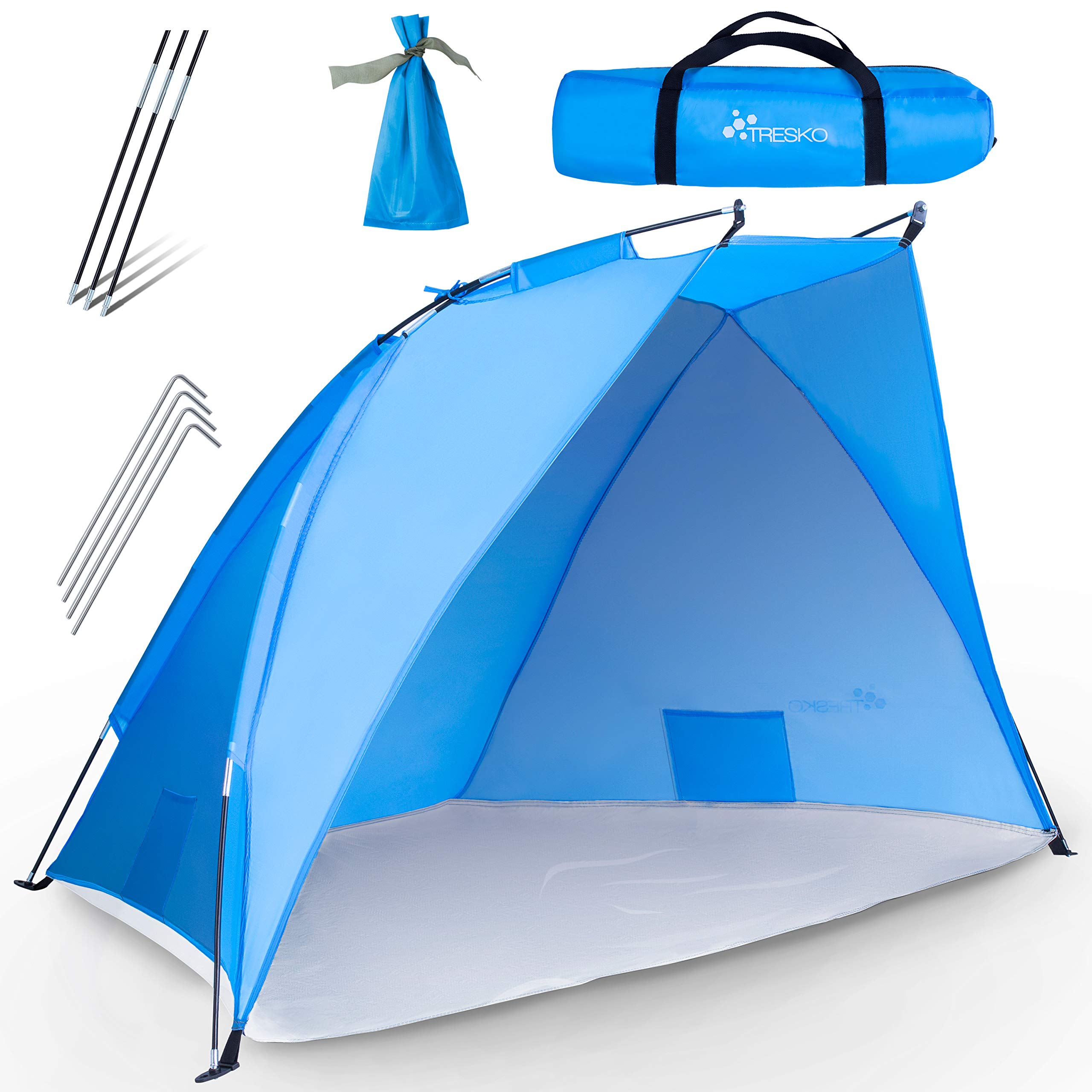 TRESKO Beach Shelter with Carry Bag Beach Tent with UV Protection 50+ Small Pack Size Waterproof and Breathable
