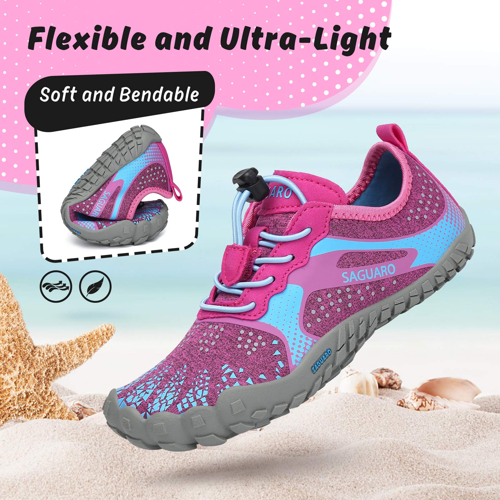 SAGUARO Mädchen Kinderschuhe rutschfest Wasserschuhe Kinder Schnell Trocknend Outdoorschuhe Baby Wandern Laufen Surfen Pink Gr.31 5