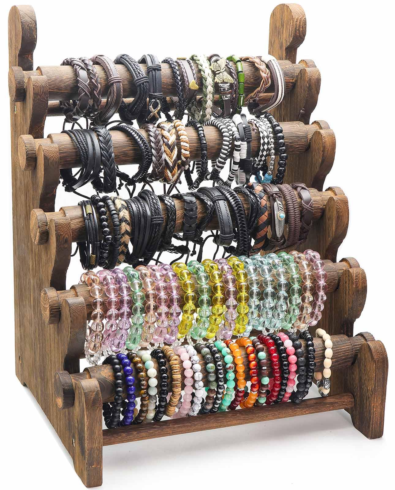 Photo 1 of 5-Tier Wooden Bracelet Holder – Portable Jewelry Display Stand for 120-150 Bangles & Scrunchies – for Vendors, Retail Stores, Craft Shows & Home Storage (vintage)