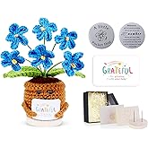 LAIDANLA Crochet Flowers for Women Small Handmade Blue Forget Me Not Graduation Friendship Cute Thank You Birthday Gifts for Mom Teachers Coworkers Best Friend