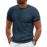 PJ PAUL JONES Men's Short Sleeve Knit T-Shirts Casual Crewneck Solid Texture Knit Shirt
