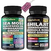Shilajit and Sea Moss Combo - Sea Moss and Shilajit Bundle with Ashwagandha, Black Seed, Turmeric, Bladderwrack, Burdock, Black Pepper with Vitamins and Antioxidants (150)