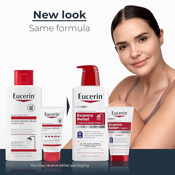 EUCERIN ECZEMA RELIEF CREAM AND BODY WASH (13.5 FL OZ) + ECZEMA RELIEF CREAM (5 OZ), SKIN CARE SET WITH COLLOIDAL OATMEAL (SKIN PROTECTANT)