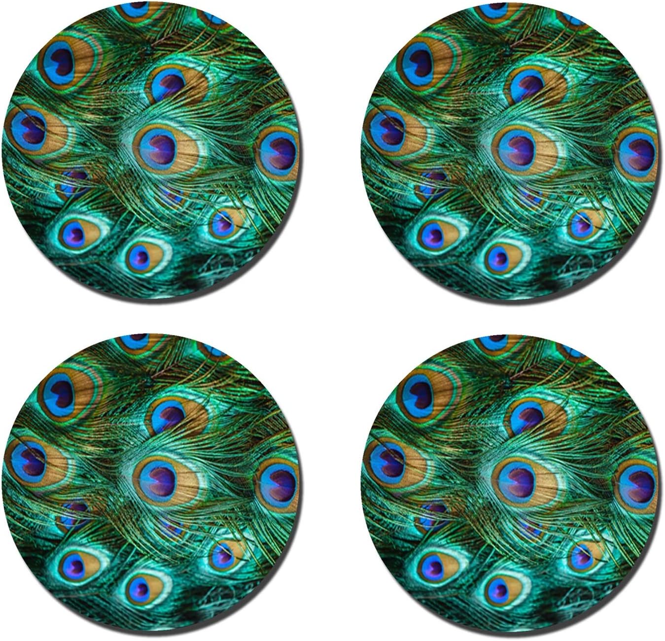 Luxcase Peacock Feathers Beautiful Creative Round Cork Pad Table Mat Place Table or Kitchen Heat Mat 4 Pieces