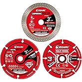 EZARC 3 Inch Cut Off Wheel Set for Angle Grinder, 3 Pack with Diamond Metal Cutting Wheel, Carbide Cutting Disc, Super Thin Diamond Tile Blade, Cut for Metal, Wood, Plastic, Marble Tile, 3/8" Arbor