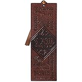 Christian Art Gifts Vegan Faux Leather Scripture Bookmark for Men: Names of God - Exodus 34:5 Inspirational Bible Verse Heat-Debossed, Faith-Base Reading Book Accessory with Satin Ribbon Tassel, Brown
