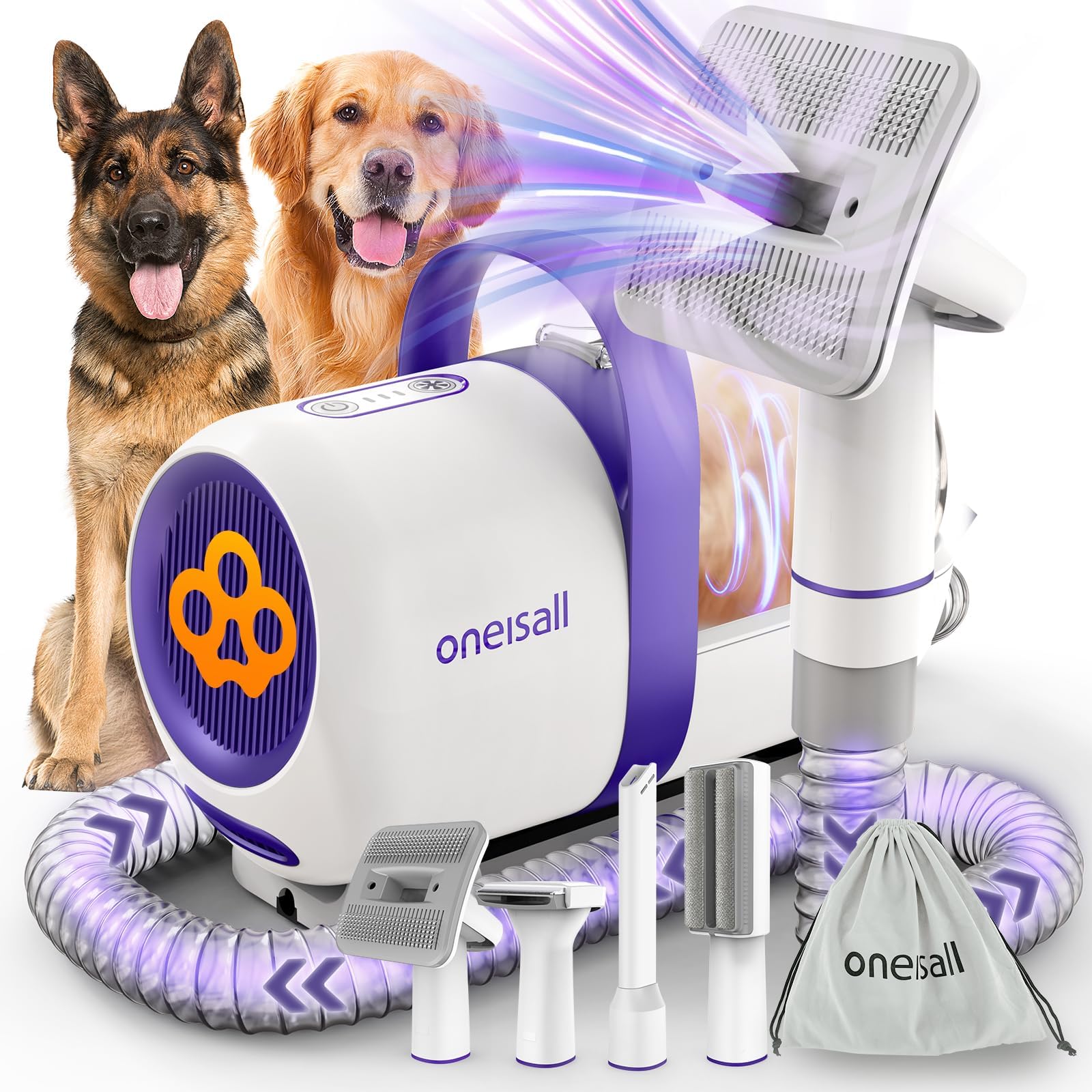 Photo 1 of oneisall Dog Grooming Vacuum Kits: 15000Pa Shedding Brush with Grooming Tools, 3 Suction Low Noise, Pet Grooming Vacuum for Thick and Undercoat, 1.5L Dust Cup Dog Hair Vacuum, Home Cleaning, LM5