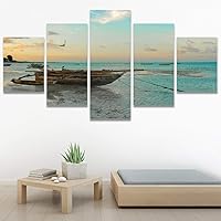 SIGNWIN 5 Panel Canvas Wall Art Modern Art Boat Expressive Multicolor Nautical Photography Transportation for Home Decorations Ready to Hang - 60