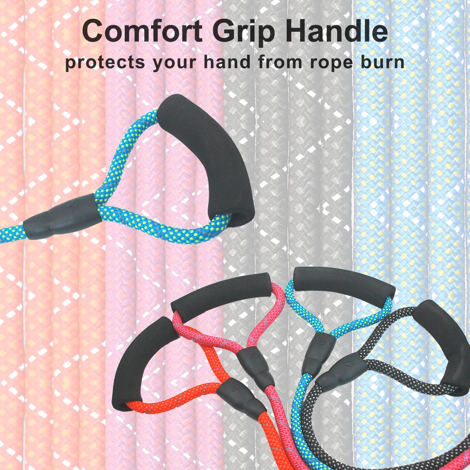 UNICOM Guinzaglio per Cani, Guinzaglio per Cani Da Passeggio e Addestramento, Per Cani Taglia Grande e Media Taglia, Strisce Riflettenti, con Collare per cani (1.8 M, Nero)