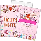 Zmyollo Sweet Celebration Birthday Invitations with Envelopes - 20PCS Candyland Birthday Party Invitations for Boys and Girls - Kids Birthday Party Supplies Decorations -20