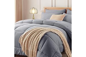 Newspin Queen Bed in a Bag - 7 Pieces Light Grey Comforter Set, Lightweight All Season Bedding Comforter Set with Comforter, Flat Sheet, Fitted Sheet, Pillowcases & Shams