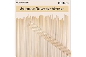Moukiween Wooden Dowel Rods, 100PCS 1/8 x 12 Inch Round Wooden Sticks for Arts Crafts, Home Decor, Cake Support, Photo Booth Props, Unfinished Natural Hardwood Sticks