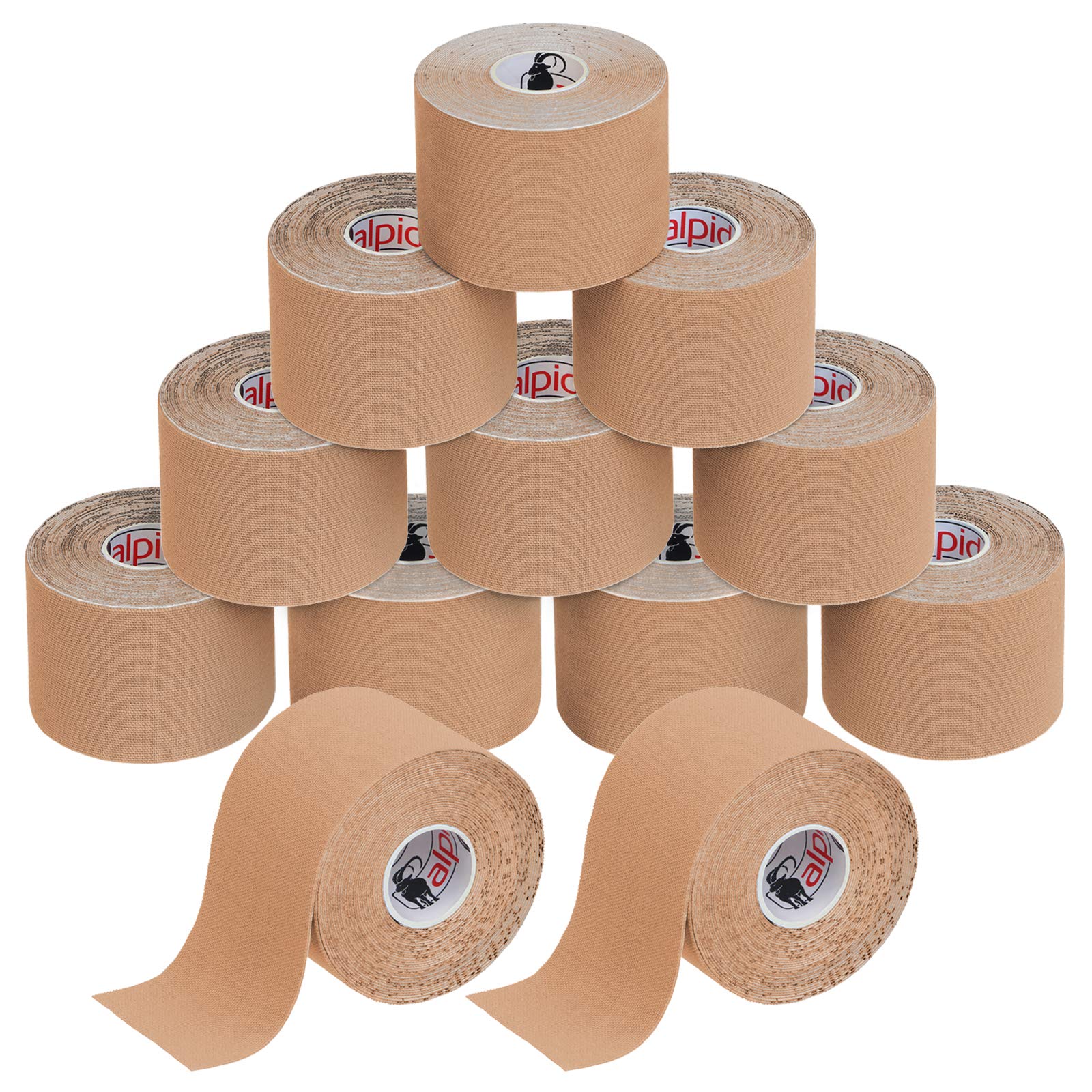 ALPIDEX Kinesiology Tape 1/3/ 6/12 Rolls Many Colors 5 m x 5 cm Application Examples E- Book Skin Friendly Muscle Support Elastic Strapping Tape, Colour:Skin-Coloured, Quantity:12 Rolls