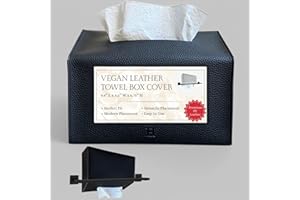 HIRANO'S BAZAAR Hirano’s Bazaar Hand Towel Box Cover – Elegant PU Leather Holder Dispenser, for Kleenex Disposable Paper Towels, Bathroom & Countertop Organizer, Stylish Home & Office Décor, Black