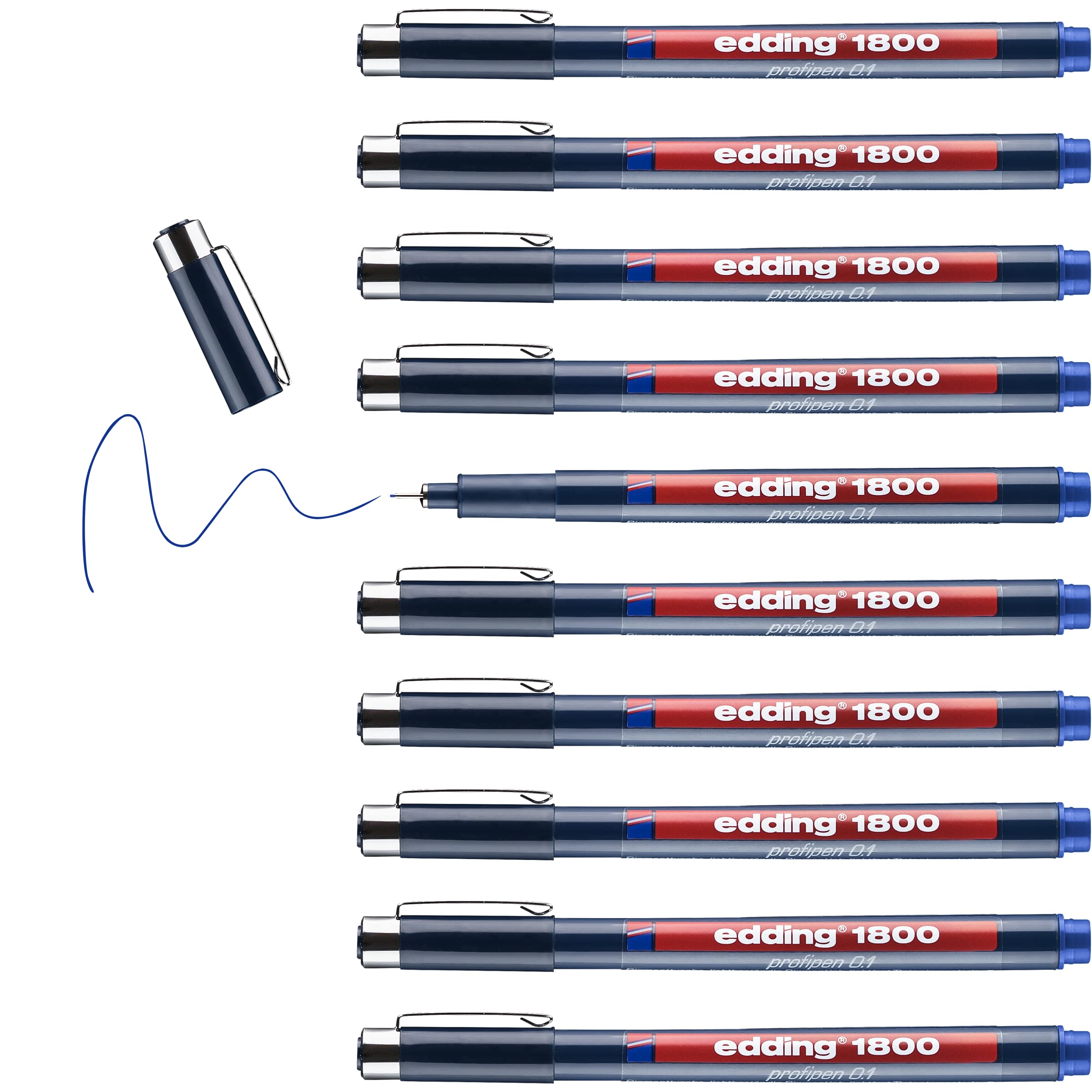 edding 1800 profipen - blue - 10 pens - line width 0.25 mm - fineliner pen for precise writing, sketching and technical drawing - fine, metal-encased nib - suitable for use with rulers and stencils