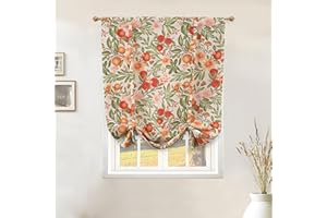 DriftAway Orange Harvest Double Layer Linen Blackout Tie Up Curtains Thermal Insulated Lined Balloon Roman Shade for Bathroom Cafe Autumn Fall Printed Vintage 39 Inch by 55 Inch Orange Coral Gold
