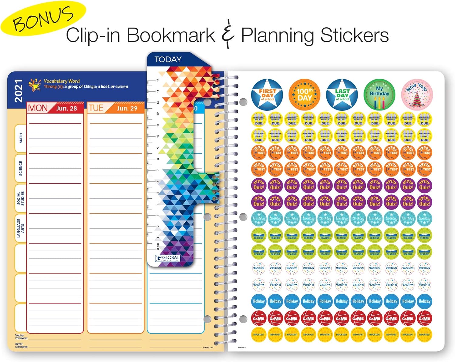 Dated Elementary Student Planner for Academic Year 2020-2021 (Matrix Style - 8.5"x11" - Reach for The Starts Cover) - Ruler/Bookmark and Planning Stickers : Office Products