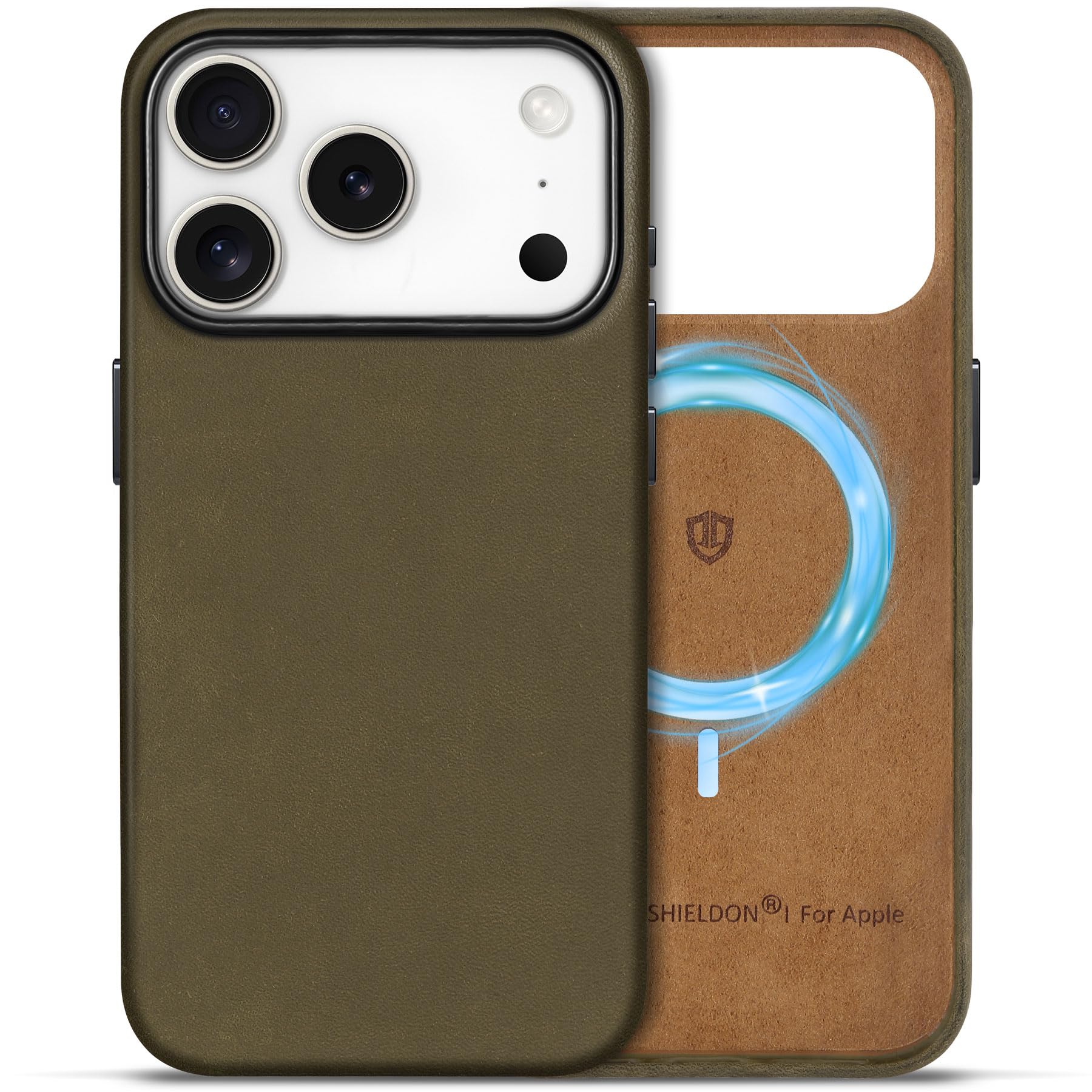 Photo 1 of SHIELDON Case for iPhone 17 Pro 6.3 Inch 2025 | Top Grain Crazy Horse Leather | Compatible with Magsafe | Magnetic Wireless Charging, Slim Fit, Metal Button, Camera Bump Frame Protective Cover - Khaki