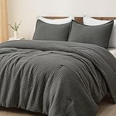 PHF Ultra Soft Waffle Weave Comforter Set King Size, 3 Pieces Lightweight Breathable Comfy Bedding Set, Comfy Textured 1 Comforter with 2 Pillow Shams, Grey