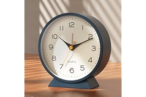 AYRELY® 4.5" Analog Alarm Clock,Small Retro Desk Clock Battery Operated,Slient Metal Table Clock with Light for Living Room Decor,Bedroom,Bedside,Shelf (Blue)
