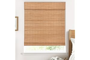 UNISHADES Cordless Bamboo Roman Shades for Windows, 100% Blackout Backing Fabric for Light Blocking, 35" W × 64" H - Papara Carbon