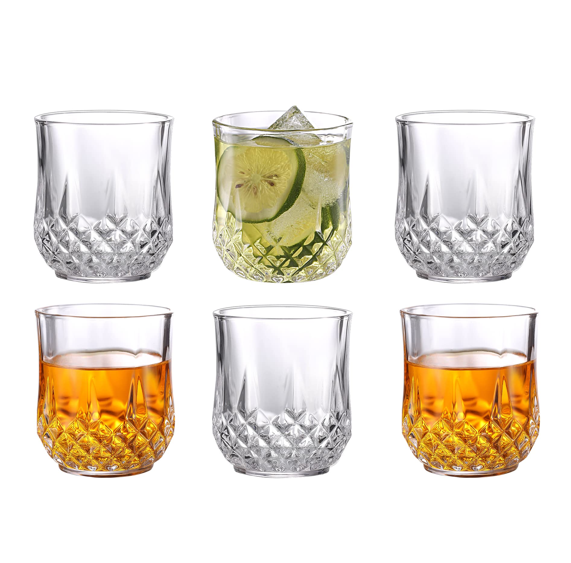 Royal Cuisine Drinking Tumbler Glasses Set of 6 Medium Water,Juice,Beverage Glasses 320Ml Diamond Design Perfect for Home, Resturant,Events, Parties Dish Washer Safe. (High) (Set of 6 Medium)