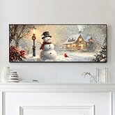 VAIIEYO Large Diamond Art Kits for Adults Christmas, Diamond Art Snowman, Large Diamond Painting Kits Full Drill Round Rhinestone Craft Canvas for Home Wall Decor Gift 12x31 inch