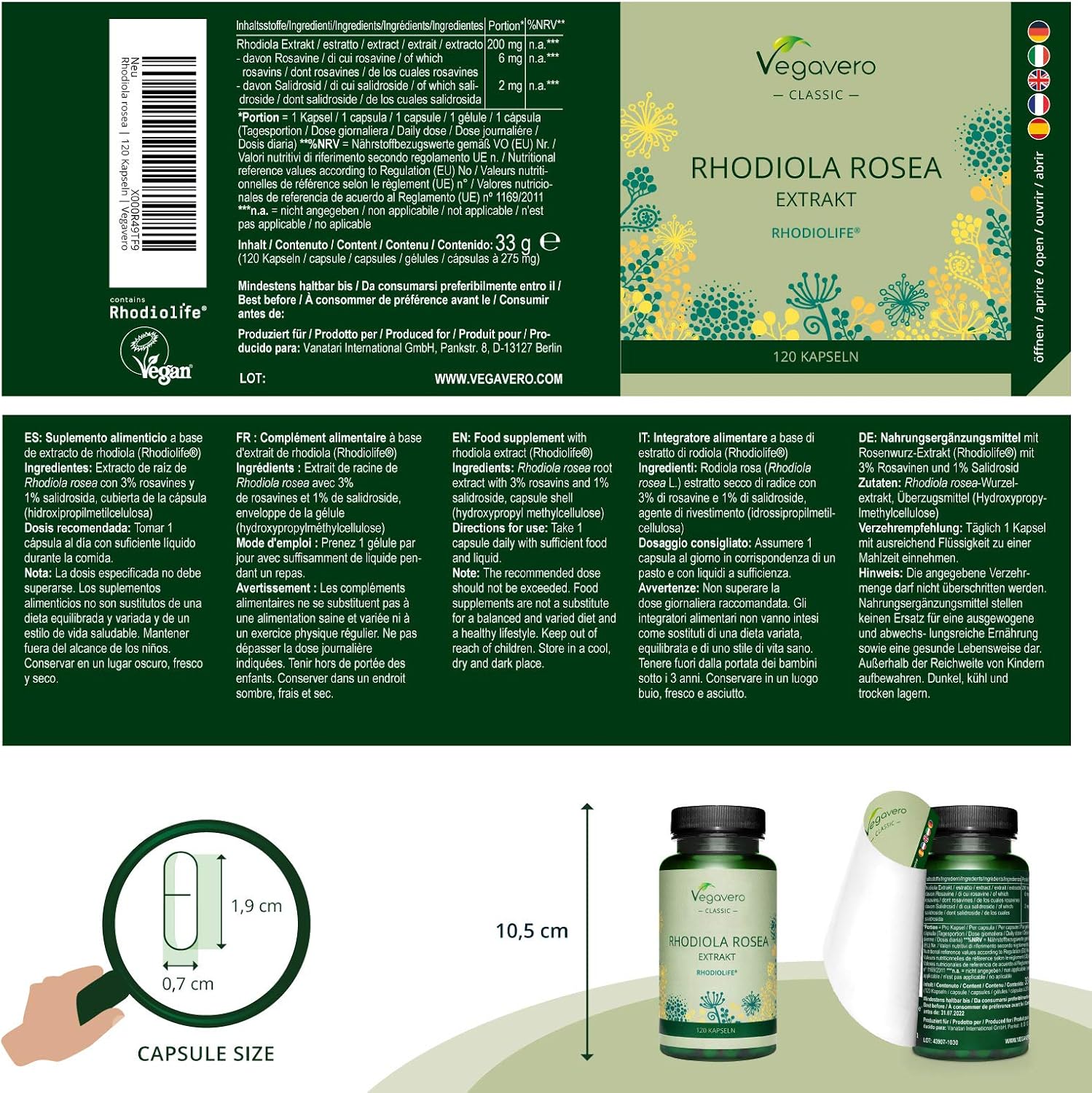 Vegavero Premium Rhodiola Rosea 200 mg, 120 count (Pack of 1) - Image 3