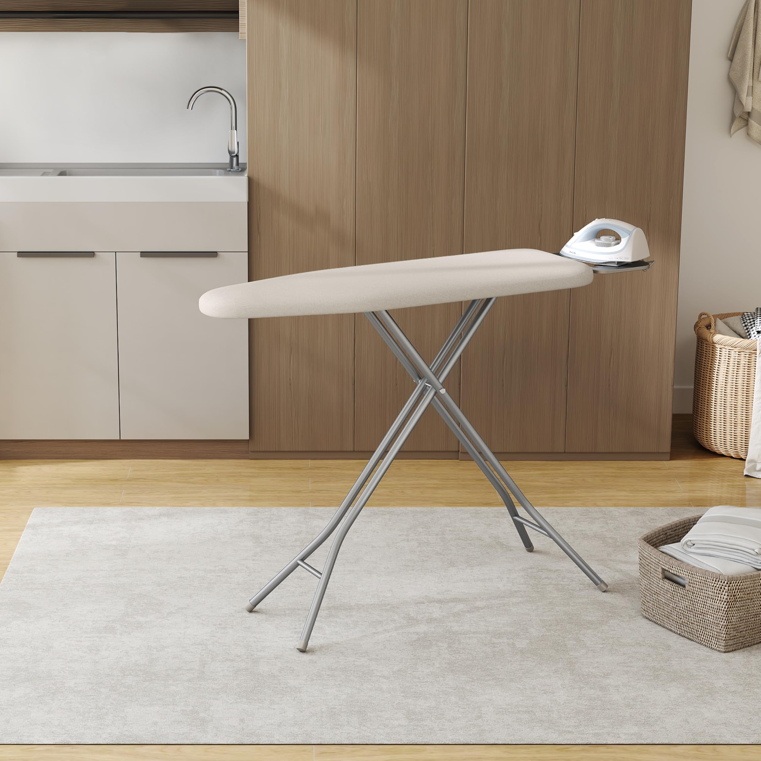 Yaheetech Foldable Ironing Board, Heavy Duty Iron Board with 9 Adjustable Heights, 4 Layer Cover and Safety Iron Rest, 52X14 Compact and Space Save Iron Board for Home Laundry Room Use, Beige