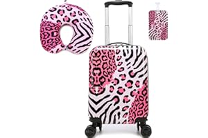 Esteemly Kid's Luggage Set 2 Piece Suitcase Set 16" Hardside Luggage with Spinner Wheels Kids Carry on Suitcase, Pink Leopard