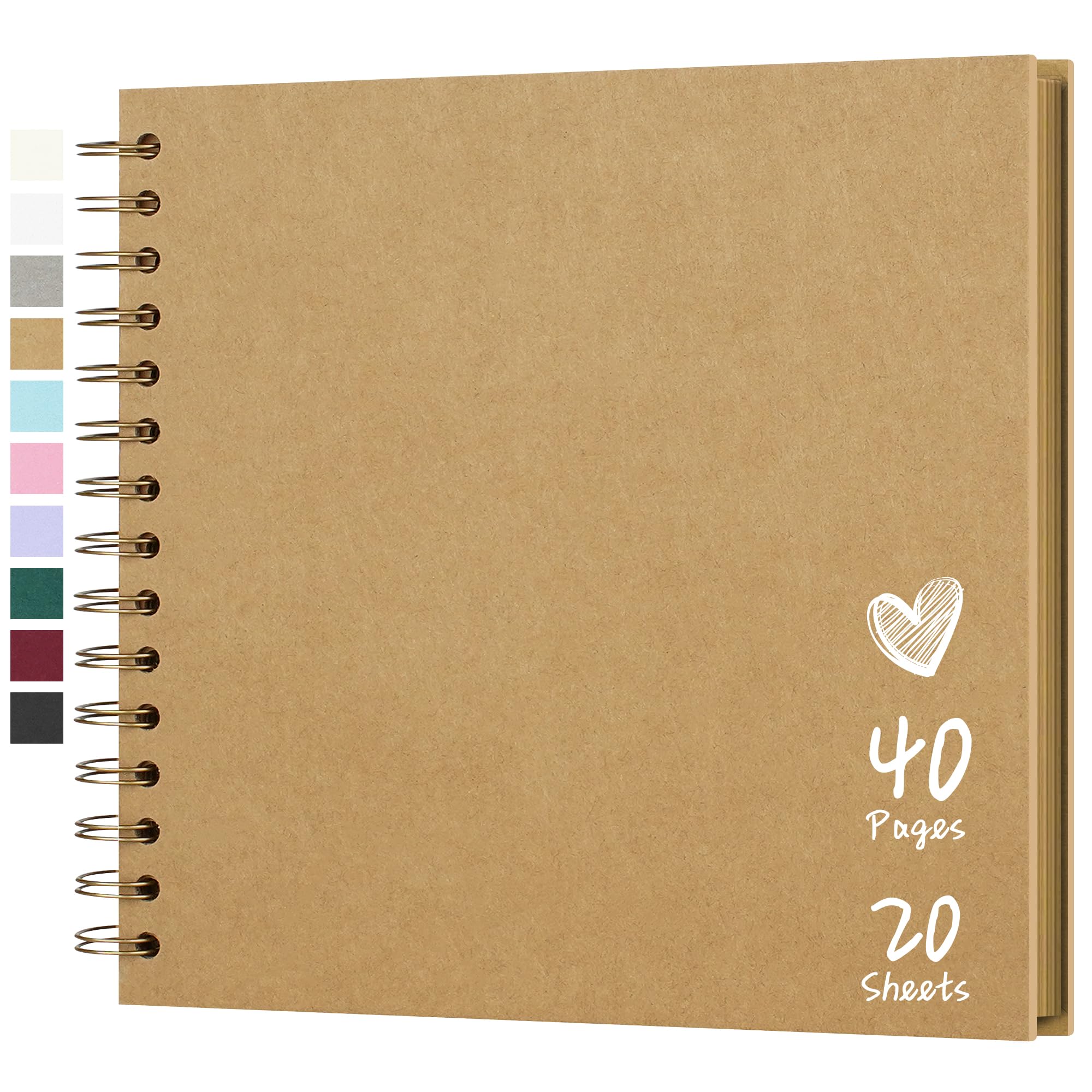 Hiwhy Scrapbook 8x8 Inch DIY Scrapbook Album Hardcover Kraft Paper Scrap Book Photo Albums 20 Sheets Memory Book for Family Wedding, Brown