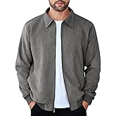 COOFANDY Men's Casual Suede Bomber Jacket Lightweight Full Zip Up Jackets Vintage Faux Leather Jacket