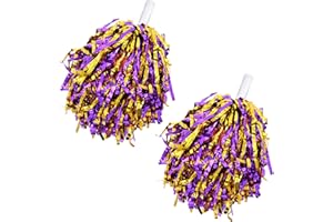 YAURE JOY 2 Pcs Cheerleading Pom Poms with Handle for Girl Team Spirit Sports Games Dance Outfit (Purple-Gold Glitter)
