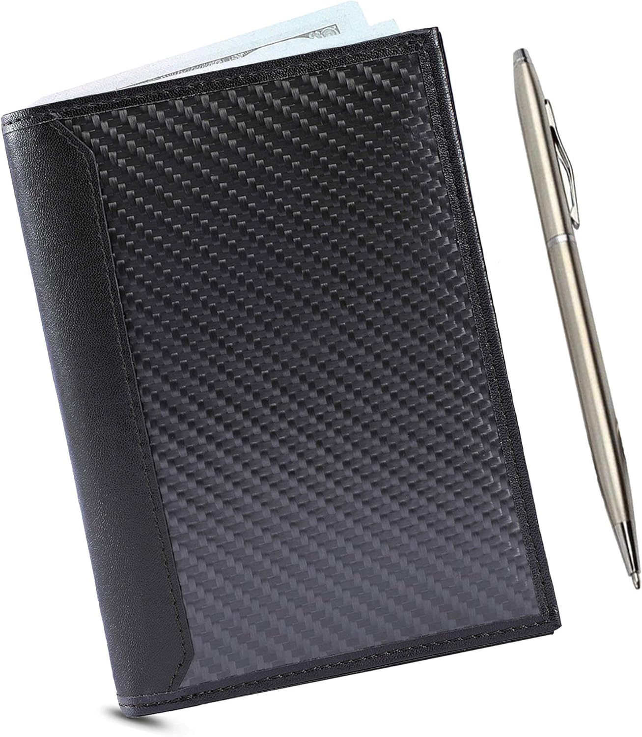 | Carbon Leather Passport Holder RFID Blocking Technology Wallet - Slim, Minimalist Sleeve Wallets for Passports, Credit Cards, ID, Money - For Travel, Black Matte | Passport Wallets