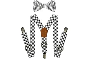 BEWDIO Adjustable Baby Boy Suspenders and Pre-tied Bow Tie, Kids Bowtie and Suspenders with 4 Strong Metal Clips