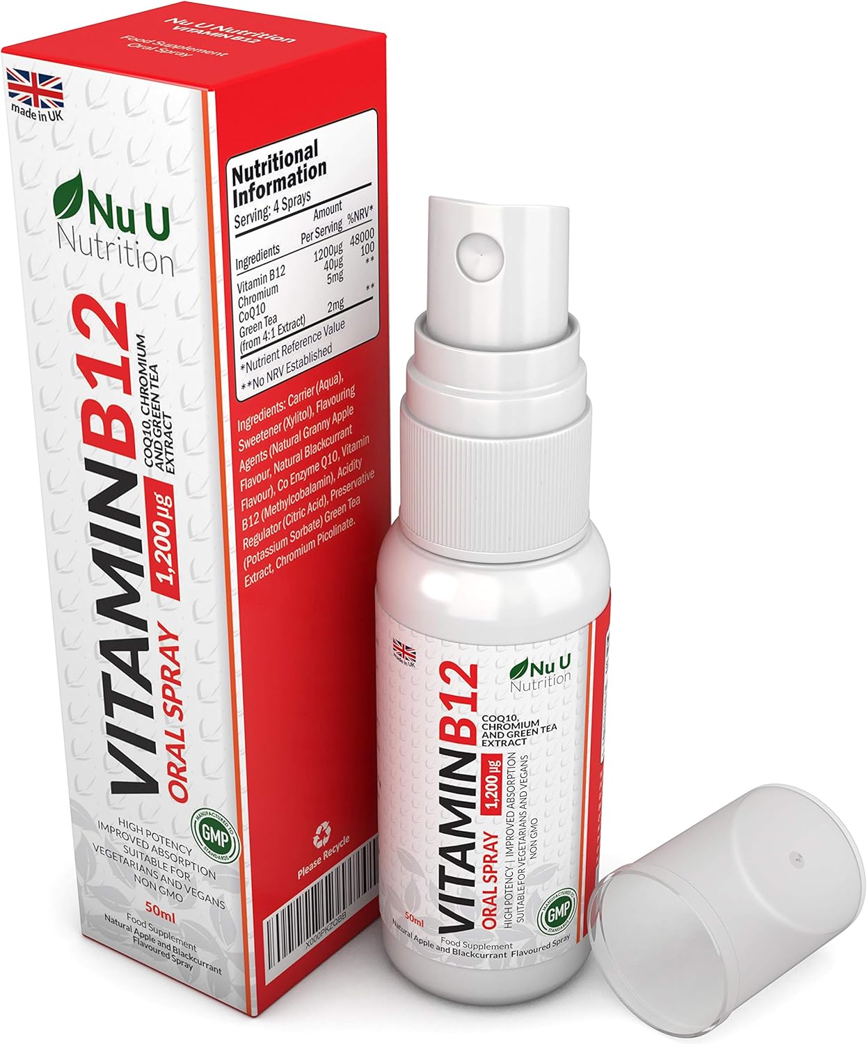 Vitamin B12 Spray 1,200 µg 50ml, 83 Servings, Methylated Sublingual Supplement, Natural Apple & Blackcurrant Flavour - Image 3